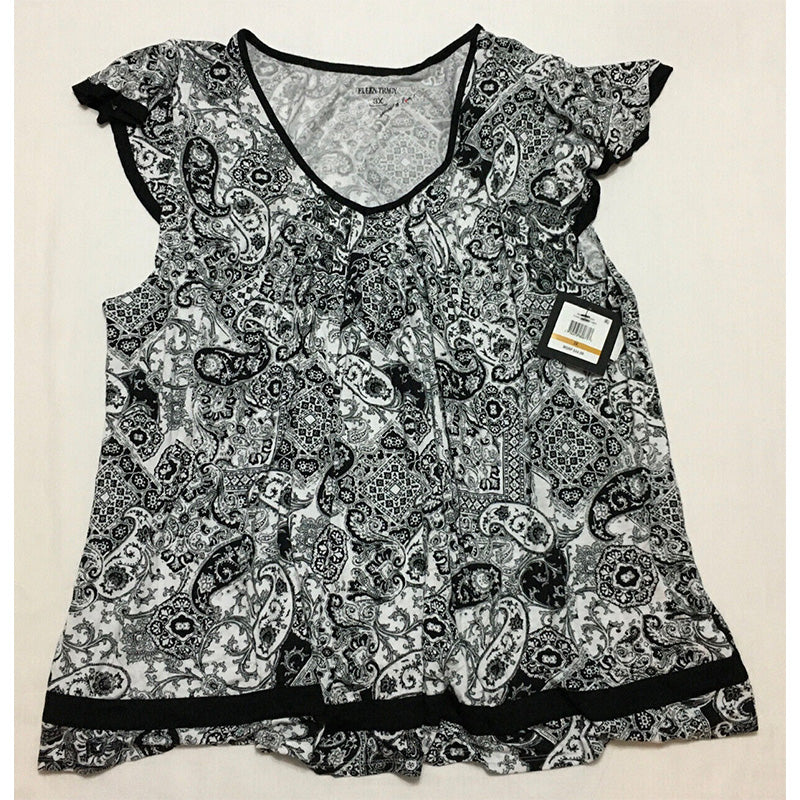 Ellen Tracy Yours Short Sleeve Top Black And White 3X