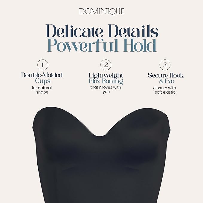 DOMINIQUE Longline Strapless Bra Low Back Hidden Underwire Convertible BLACK 32B