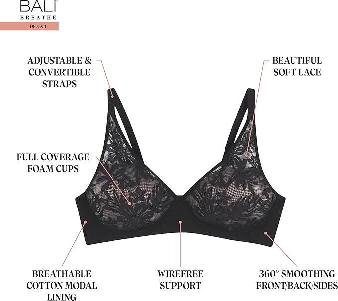 BALI Breathe Modal T-Shirt, Breathable Wireless, Convertible Bra WHITE XL
