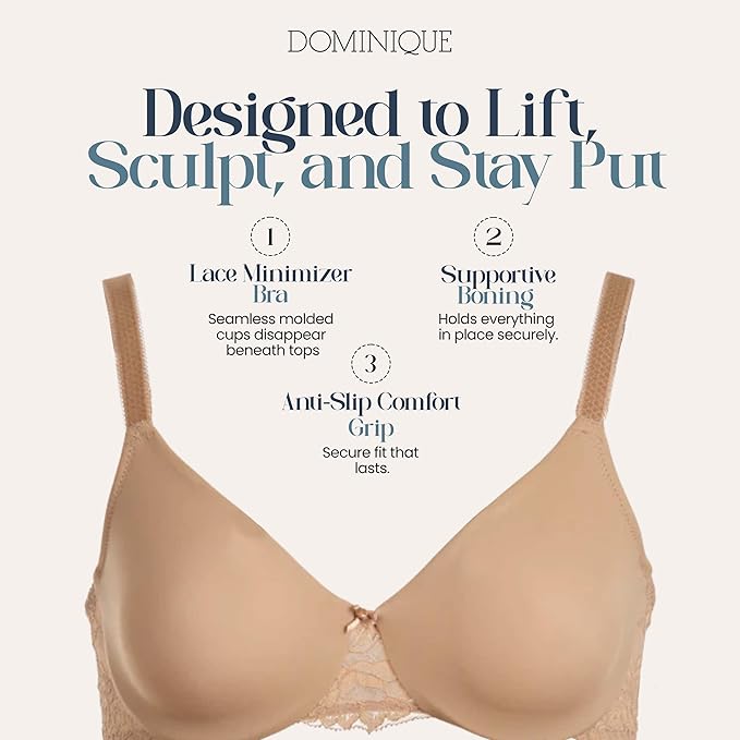 DOMINIQUE Lena Lace Minimizer Bra Seamless Full Figure Underwire BEIGE 42B