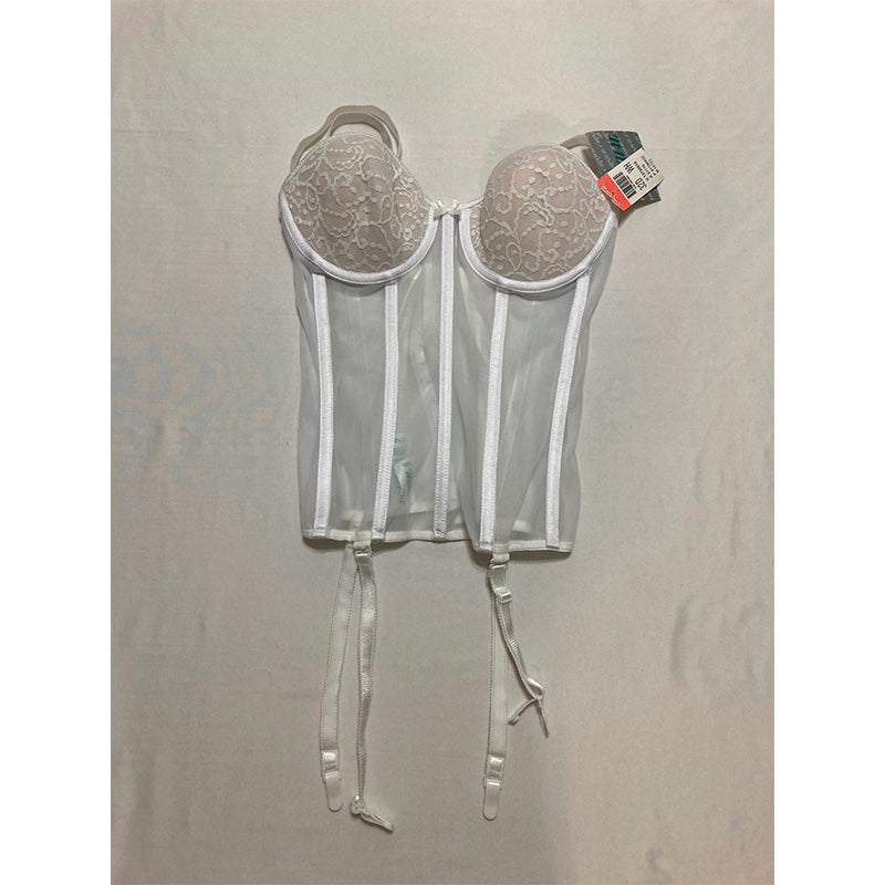 Carnival Full Figure Lace Cup Sheer Corset Bra White 32D