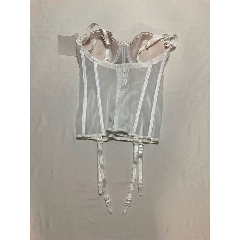 Carnival Full Figure Lace Cup Sheer Corset Bra White 32D