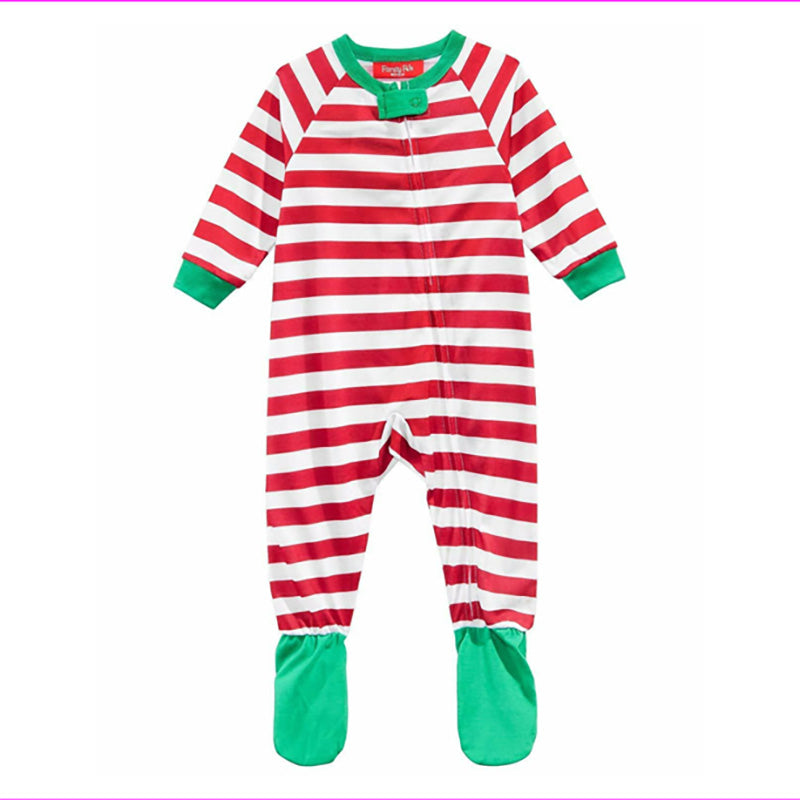 Family PJs kid's Infant Long Sleeves Holiday Stripe One Piece Green And Red 24M