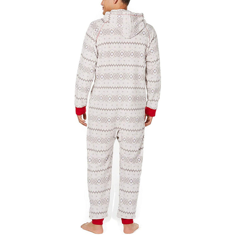 Family Pajamas Matching Men s Winter Fairisle Hooded One-Piece Gray M