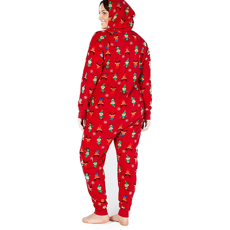 Family Pajamas Matching Women's Elf Hooded One-Piece Red 1X