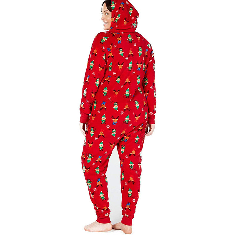 Family Pajamas Matching Elf Hooded One-Piece Elf Red 2XL