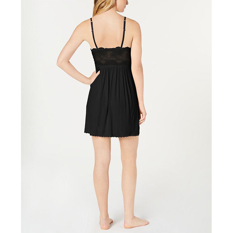 INC Heavenly Soft Lace-Trimmed Knit Black XS
