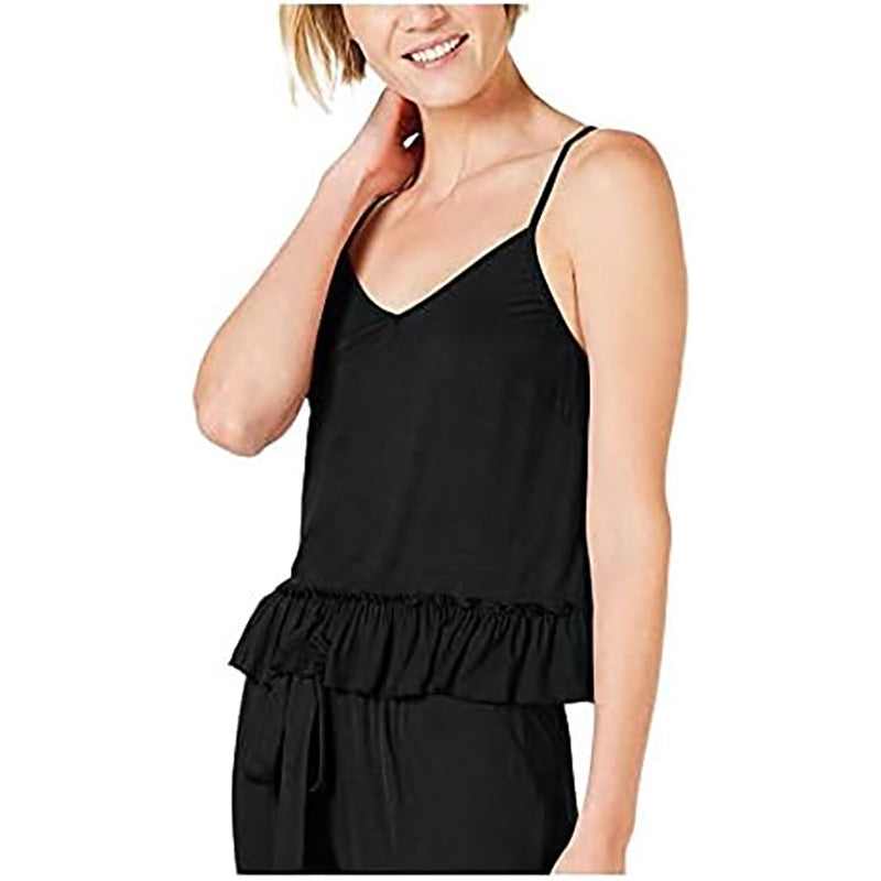 INC Ultra Soft Knit Ruffle Flounce Only Pajama Top Deep Black 1X