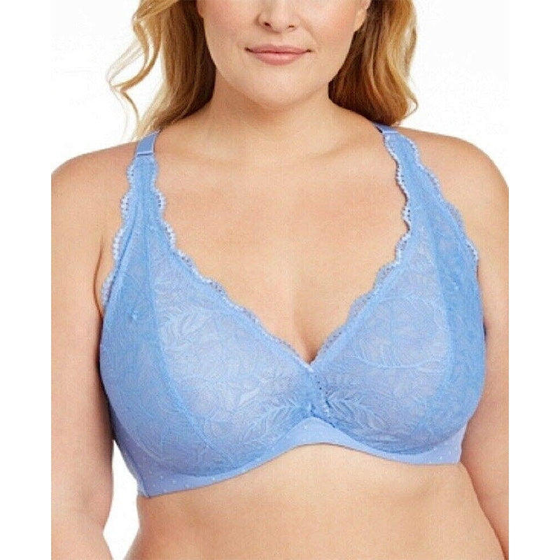 INC Women's Plus Size Lace Halter-Back Bralette 1X Yacht Blue