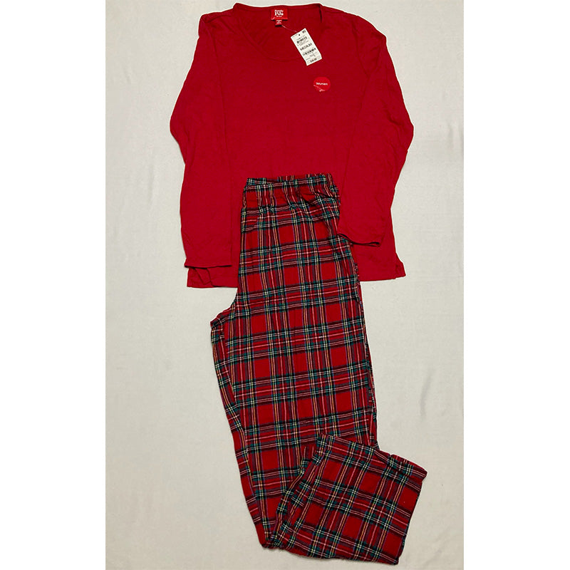 FAMILY PJs Sets Red Knit Elastic Band Solid Neck T-Shirt Red M