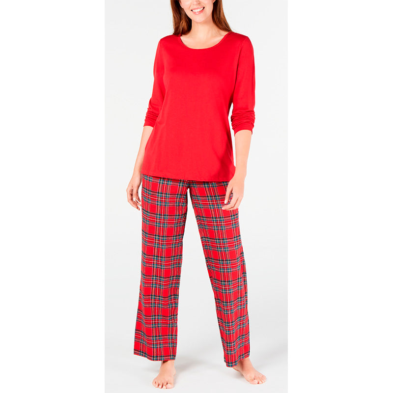 FAMILY PJs Sets Red Knit Elastic Band Solid Neck T-Shirt Red M
