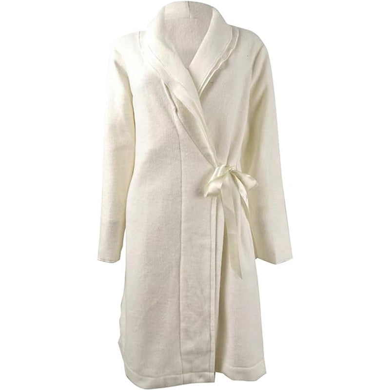Charter Club Layered-Collar Fleece Short Robe Winter Ivory M