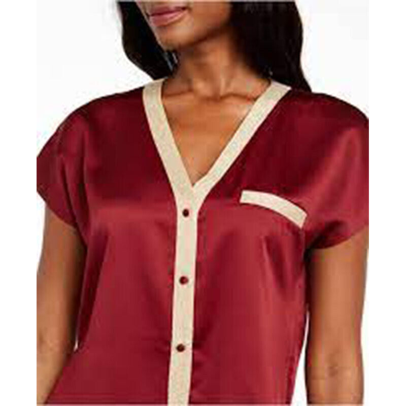 INC Metallic-Trim Matte Satin Pajama Top XXL Cherry Pie