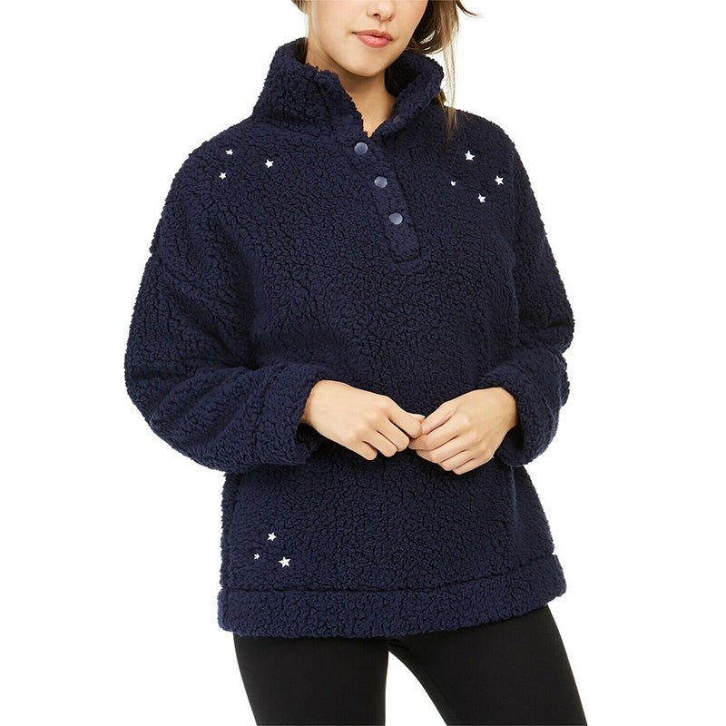 Jenni Faux Sherpa Cozy Pullover Sleep Lounge Sweater Blue S