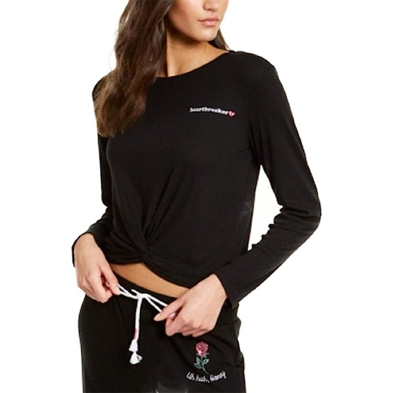 Jenni Twist-Front Cropped Only Pajama Top Black M