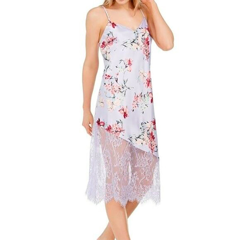 INC Floral-Print Lace Chemise Nightgown Purple XS
