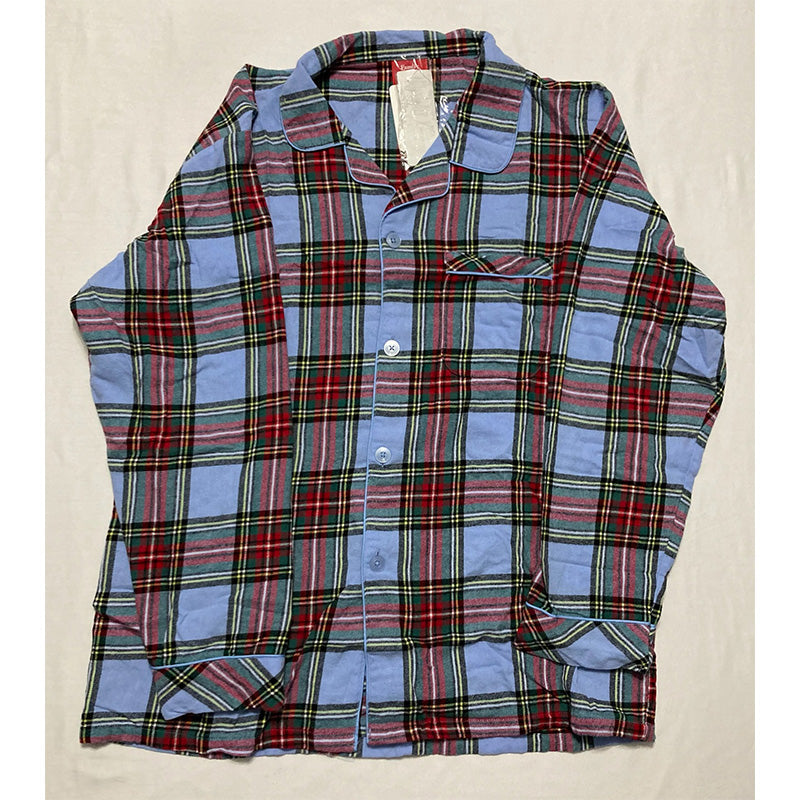 FAMILY PJs Sets Knit Plaid Long Sleeve V Neck Button Up Blue L