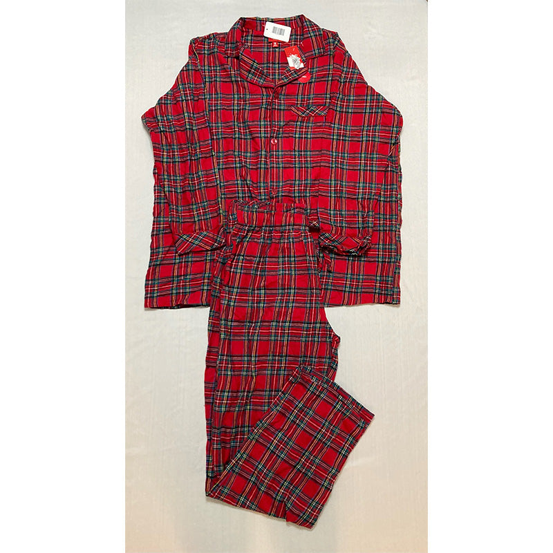 Family PJs Sets Red Flannel Plaid Long Sleeve V Neck Red Plaid 1XB