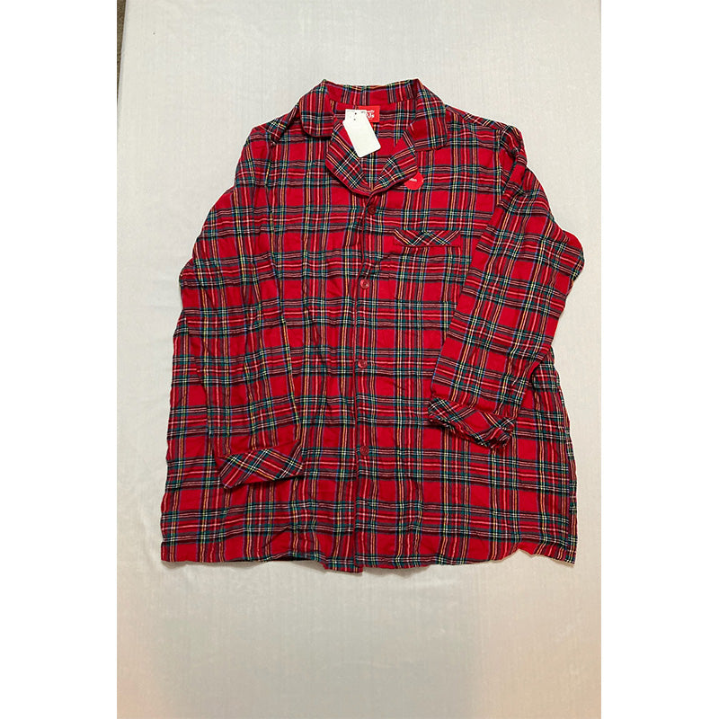 Family PJs Sets Red Flannel Plaid Long Sleeve V Neck Red Plaid 1XB