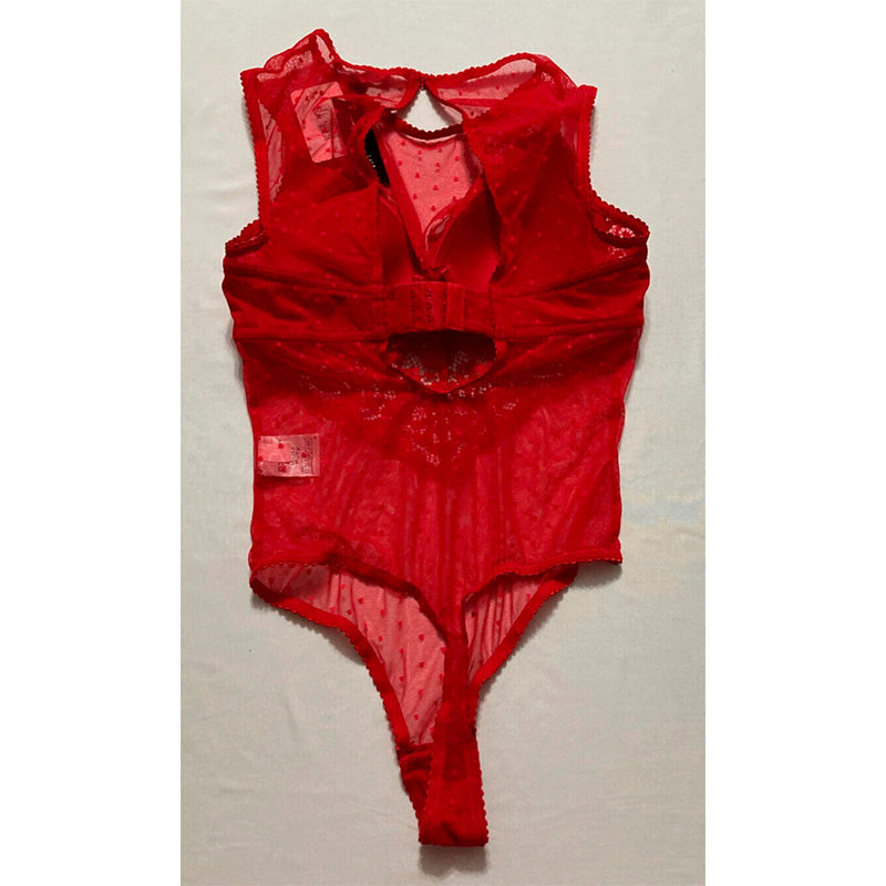 INC Cupped Swiss Dot Lingerie Thong Bodysuit Red L