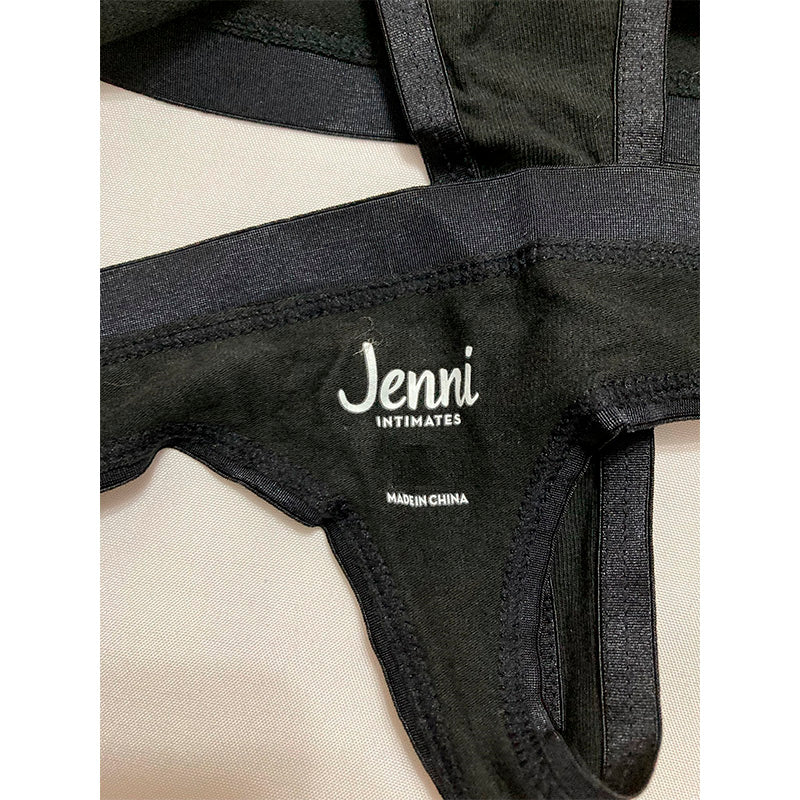 Jenni Lace-Trim Thong Black