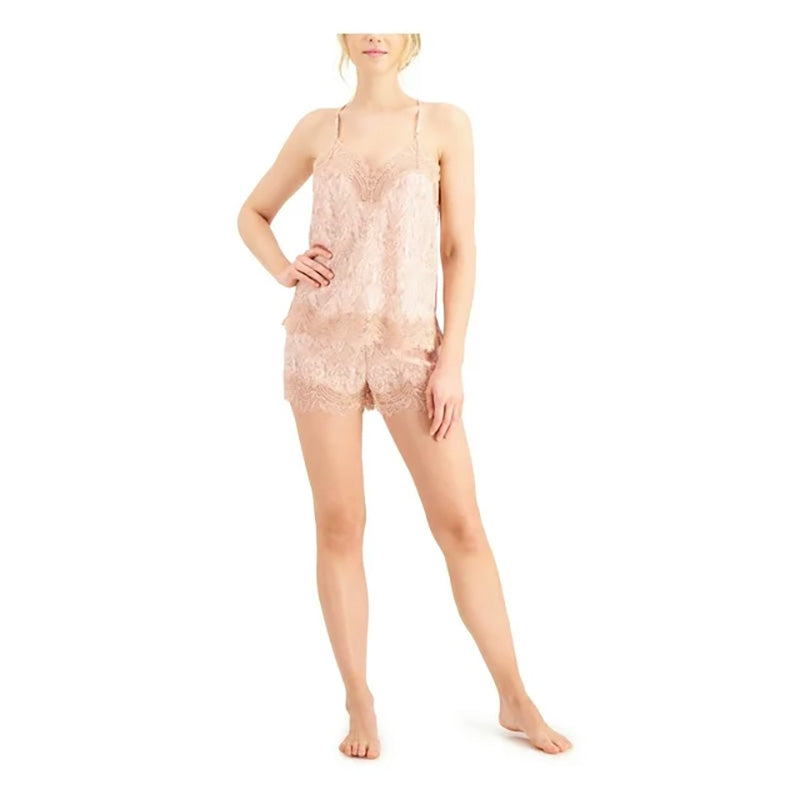 INC Satin Lace Trim Spaghetti Strap V Neck Cami Beige L