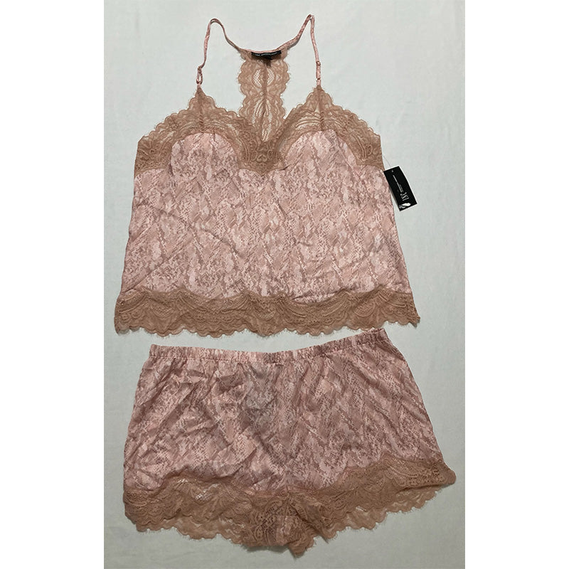 INC Satin Lace Trim Spaghetti Strap V Neck Cami Beige L
