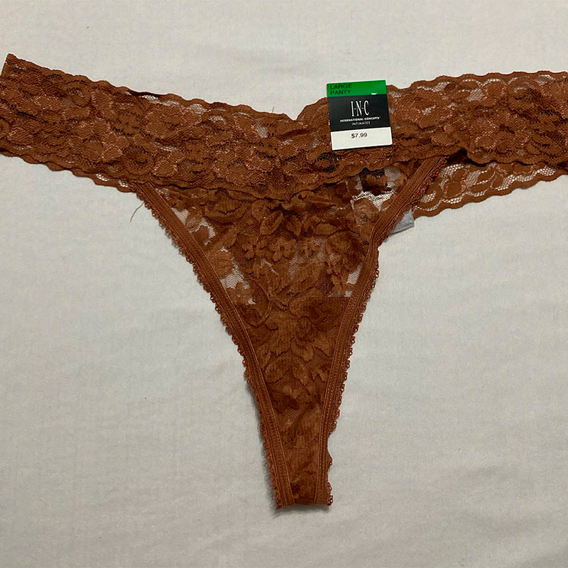 INC Lace-Trim Thong Underwear Brownie L