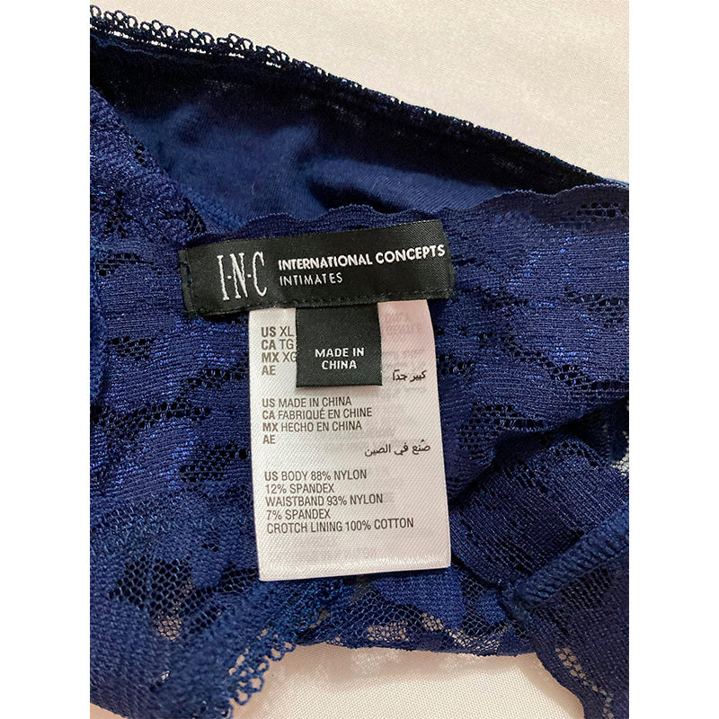 INC Lace-Trim Thong Underwear Navy Sea M