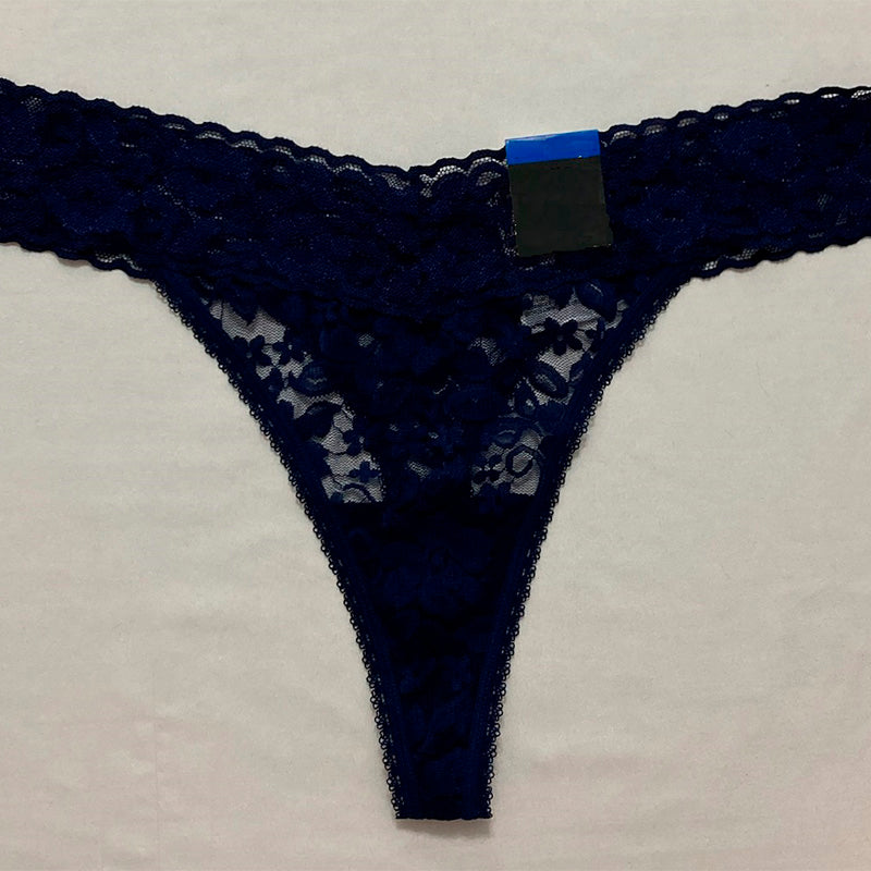 INC Lace-Trim Thong Underwear Navy Sea M