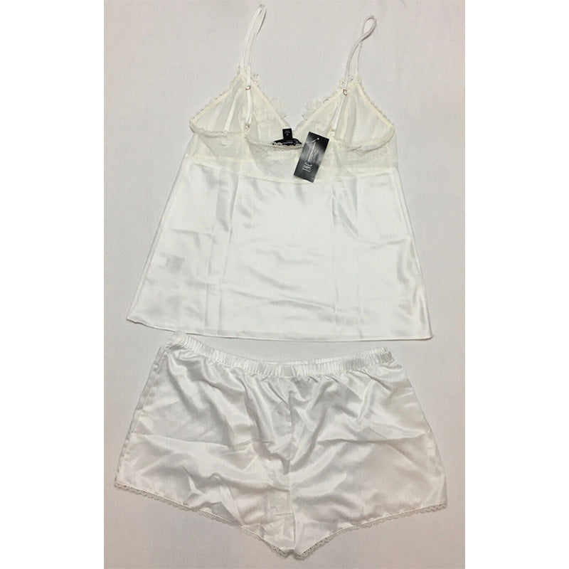 INC Bridal Satin Pajama Cami & Shorts Set White M