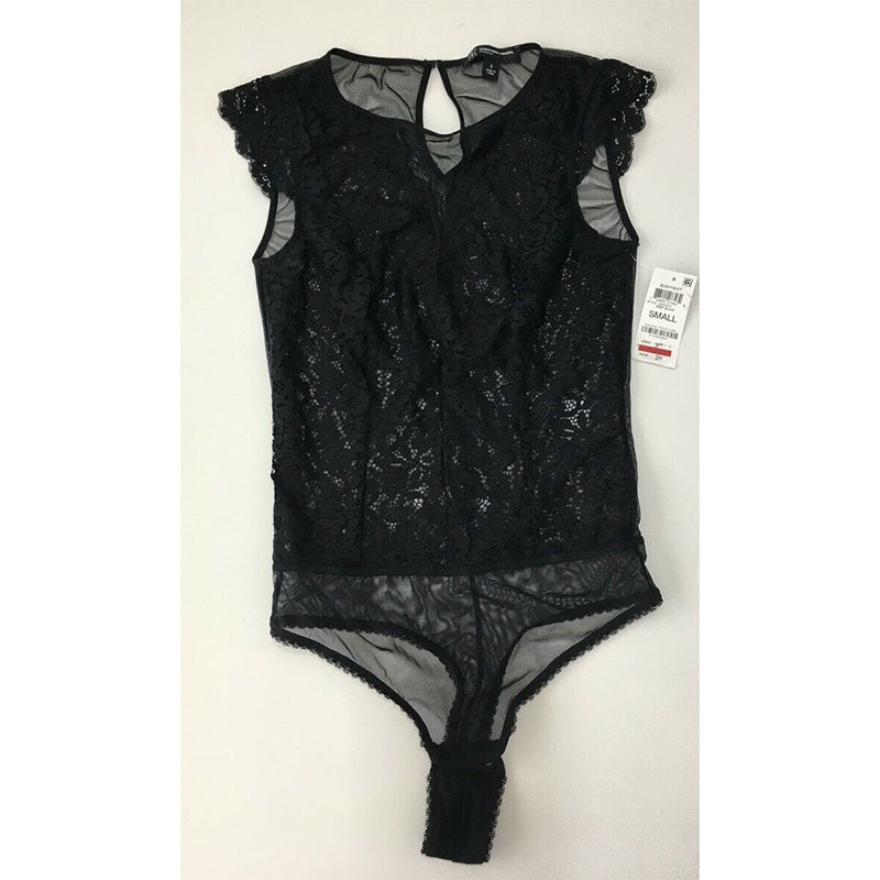 INC Sheer Lace High-Neck Bodysuit Black S