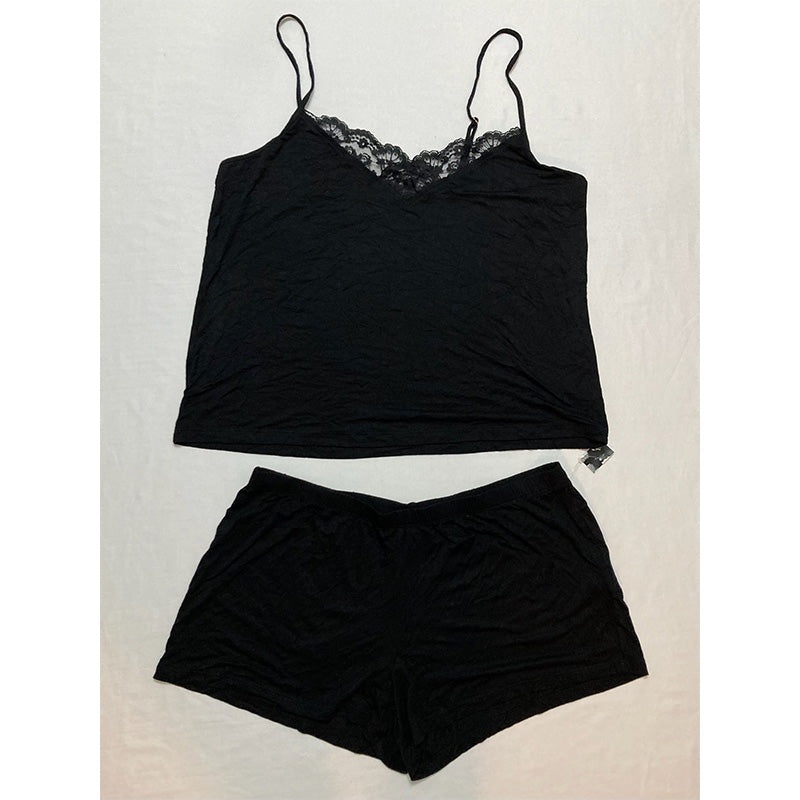 INC Up All Night Heavenly Soft Lace-Trim Cami & Shorts Black L