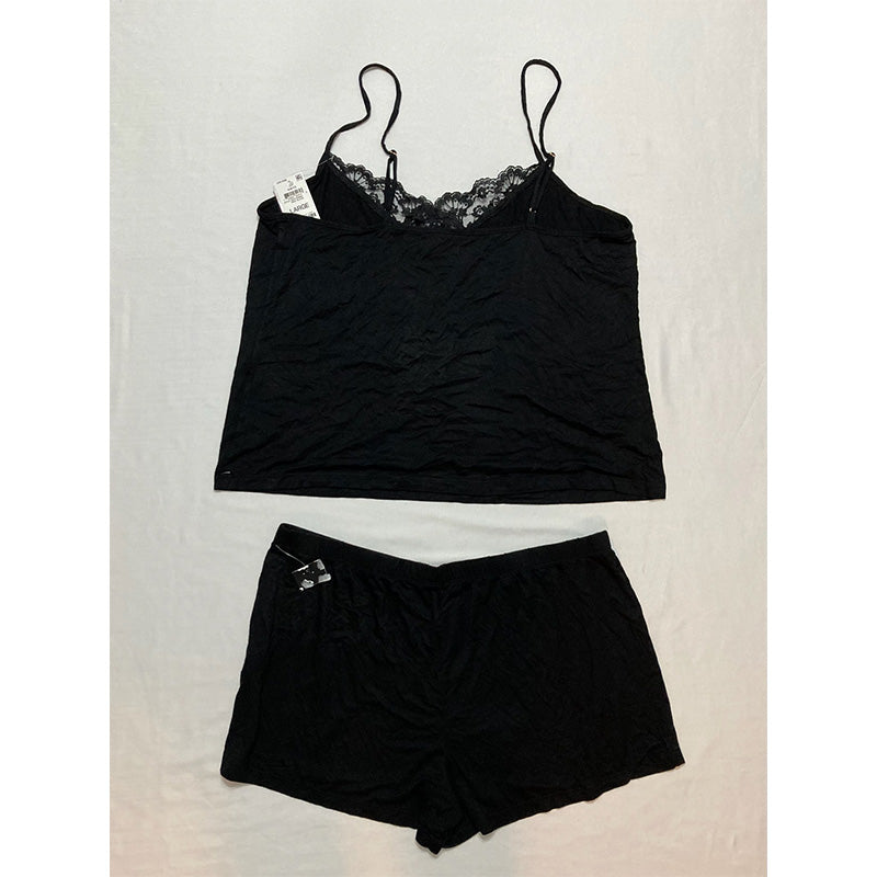 INC Up All Night Heavenly Soft Lace-Trim Cami & Shorts Black L