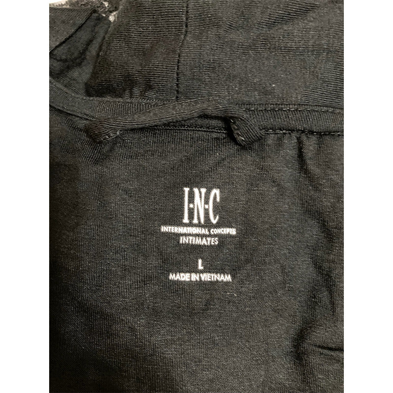 INC Up All Night Heavenly Soft Lace-Trim Knit Wrap Robe Black L