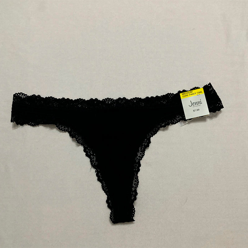 Jenni Women's Lace-Trim Thong Underwear Black M