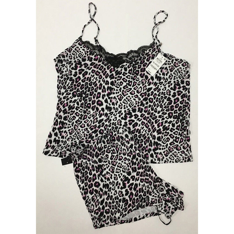 INC Up All Night Heavenly Soft Lace-Trim Cami & Shorts Pajama Set Animal Print XL