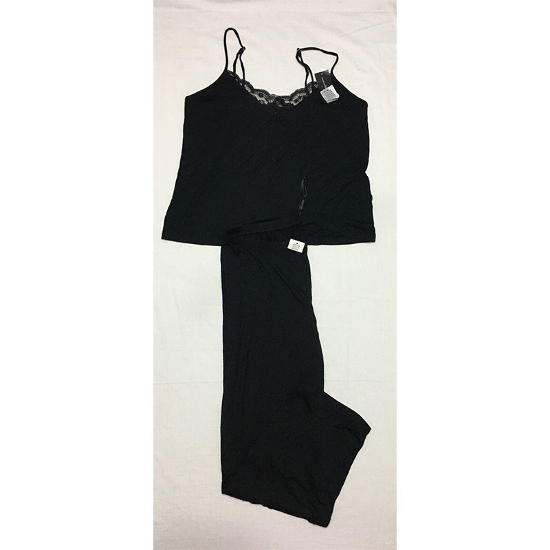INC Knit Lace-Trim Cami Pajama Set Black L