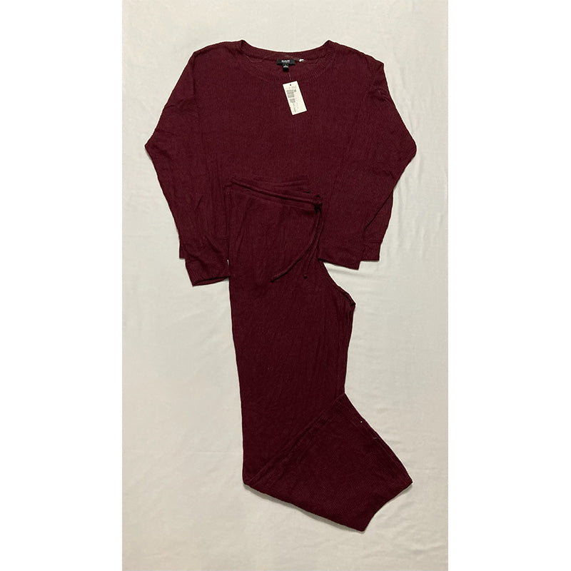 ALFANI Ribbed Wide Leg Pajama Set Port Royale Red L