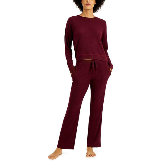 ALFANI Ribbed Wide Leg Pajama Set Port Royale Red L