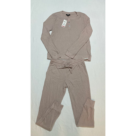 Alfani Thermal Henley Pajama Set Gray Rose XS