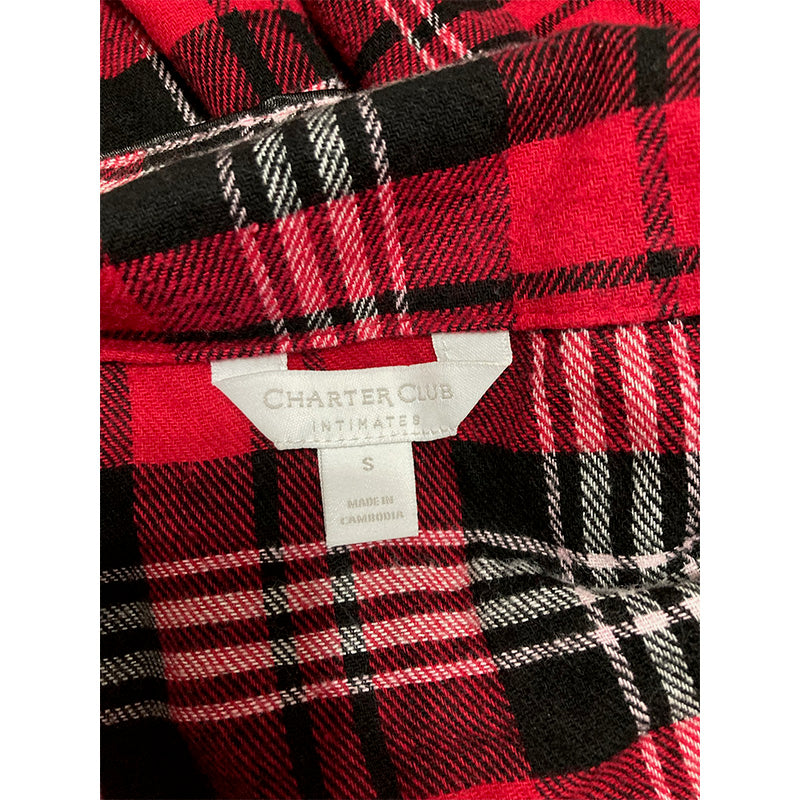 Charter Club Red Notched Collar Curved Hem Nightshirt Plaid S