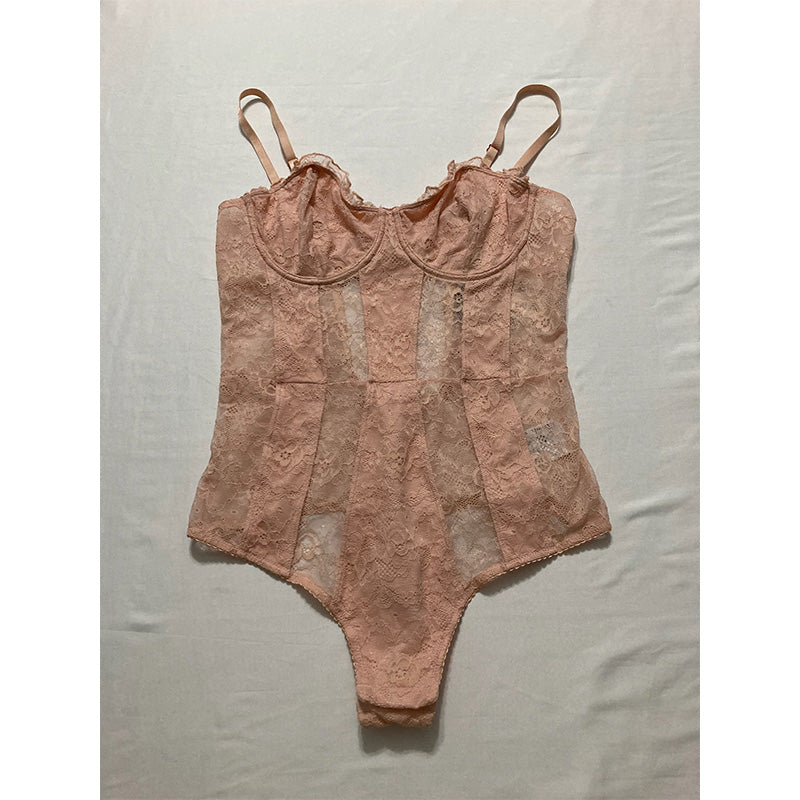 INC Solid Lace Cup Bodysuit Beige L