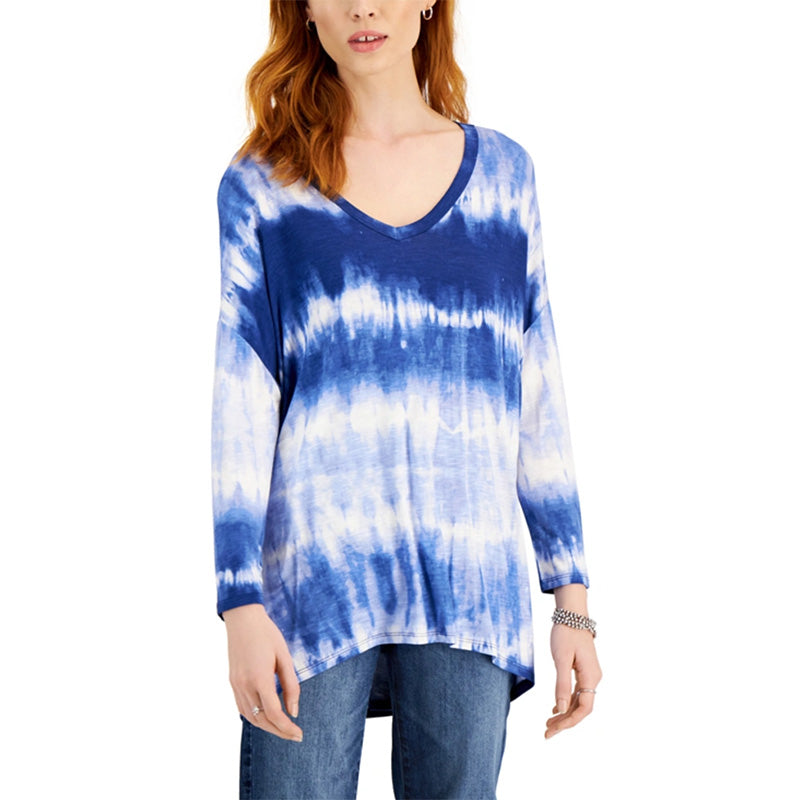 Style & Co Tie-Dyed Long-Sleeve T-Shirt Blue S