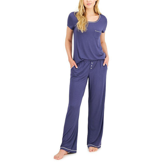 Alfani Ultra-Soft Pajama Set Midnight Denim Blue XS