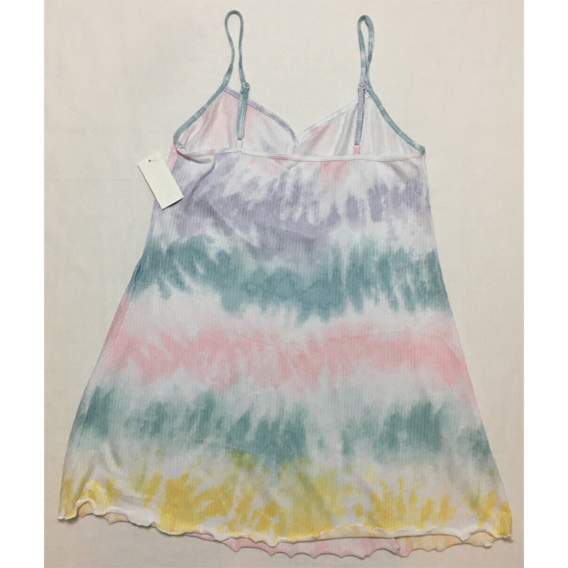 Jenni Ribbed Only Chemise Nightgown Rainbow Tie Dye Multicolor M