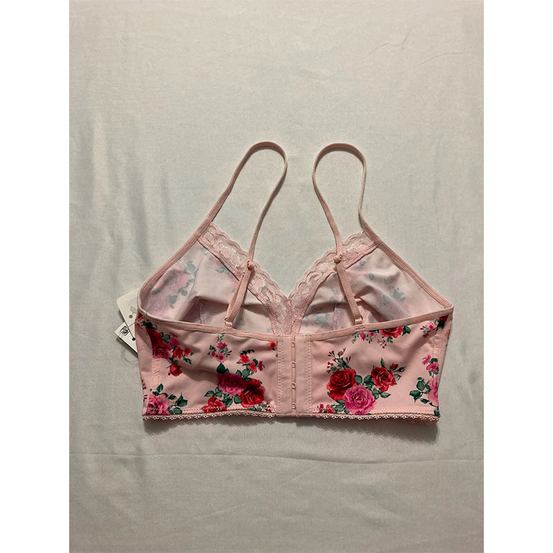 INC International Concepts Floral Lace-Trim Bralette Pink S