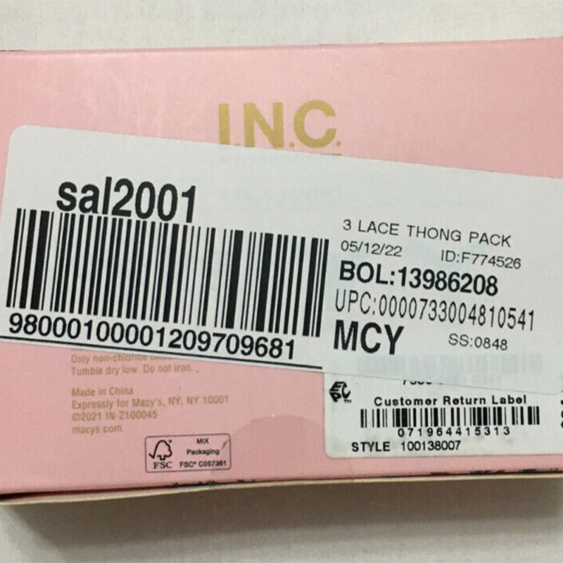 INC 3-Pk. Lace Thong Underwear Multicolor L