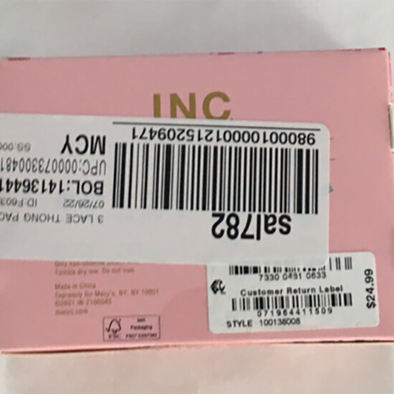 INC 3-Pk. Lace Thong Underwear Multicolor L