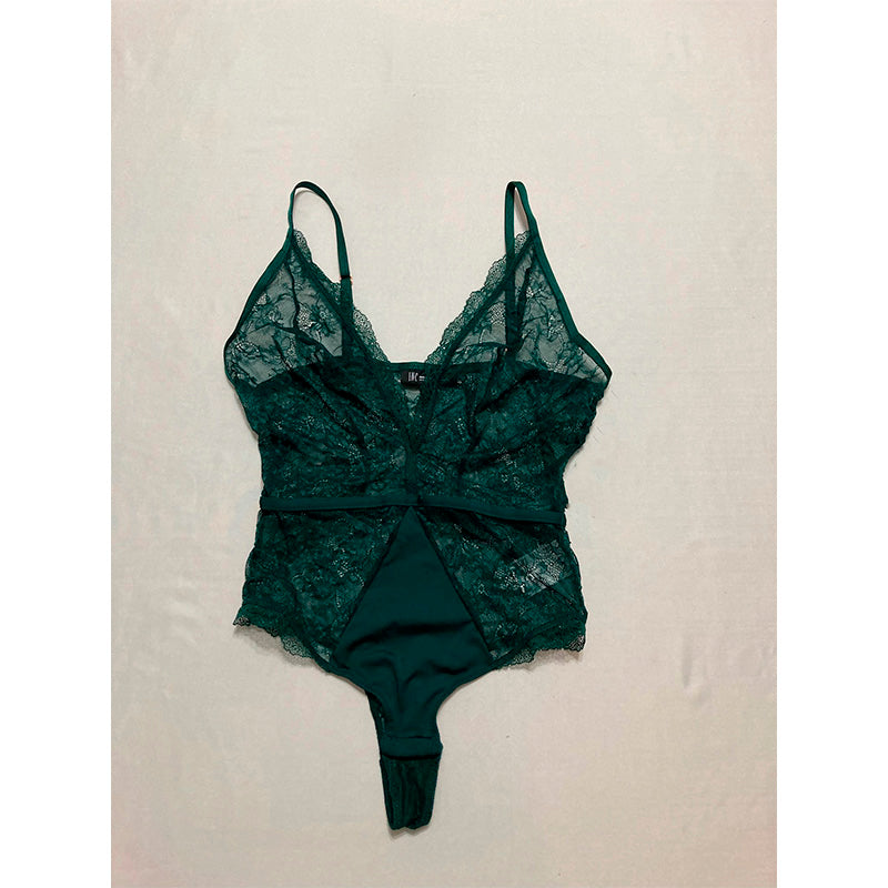 INC Lace Plunge Lingerie Bodysuit Dark Forest S